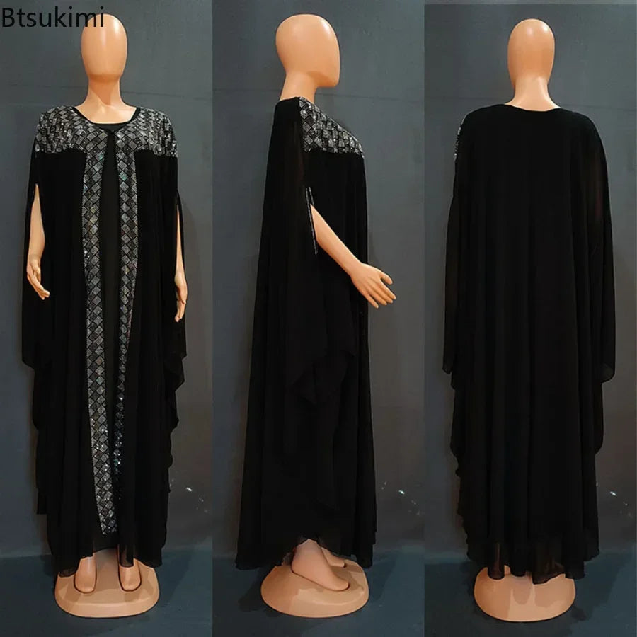 Rhinestone Chiffon Abaya Set