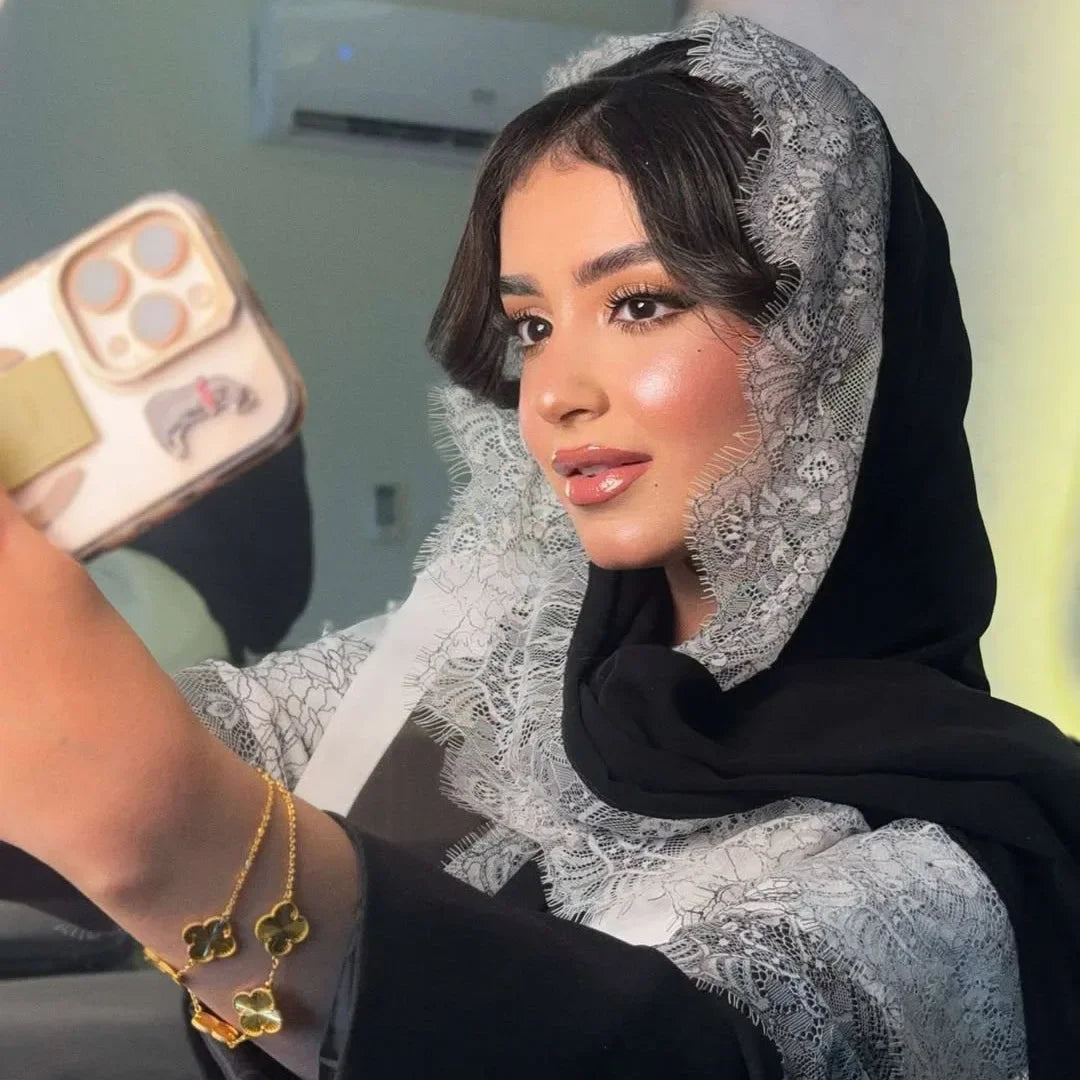 Lace Open Abaya With Scarf
