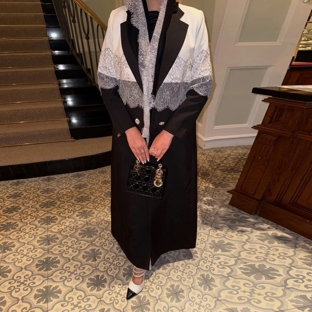 Lace Open Abaya With Scarf
