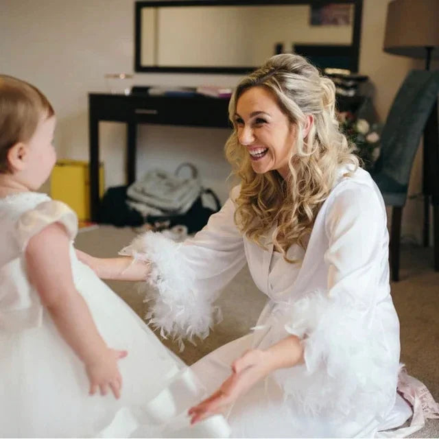 Luxe Feather Trim Bridal Robe