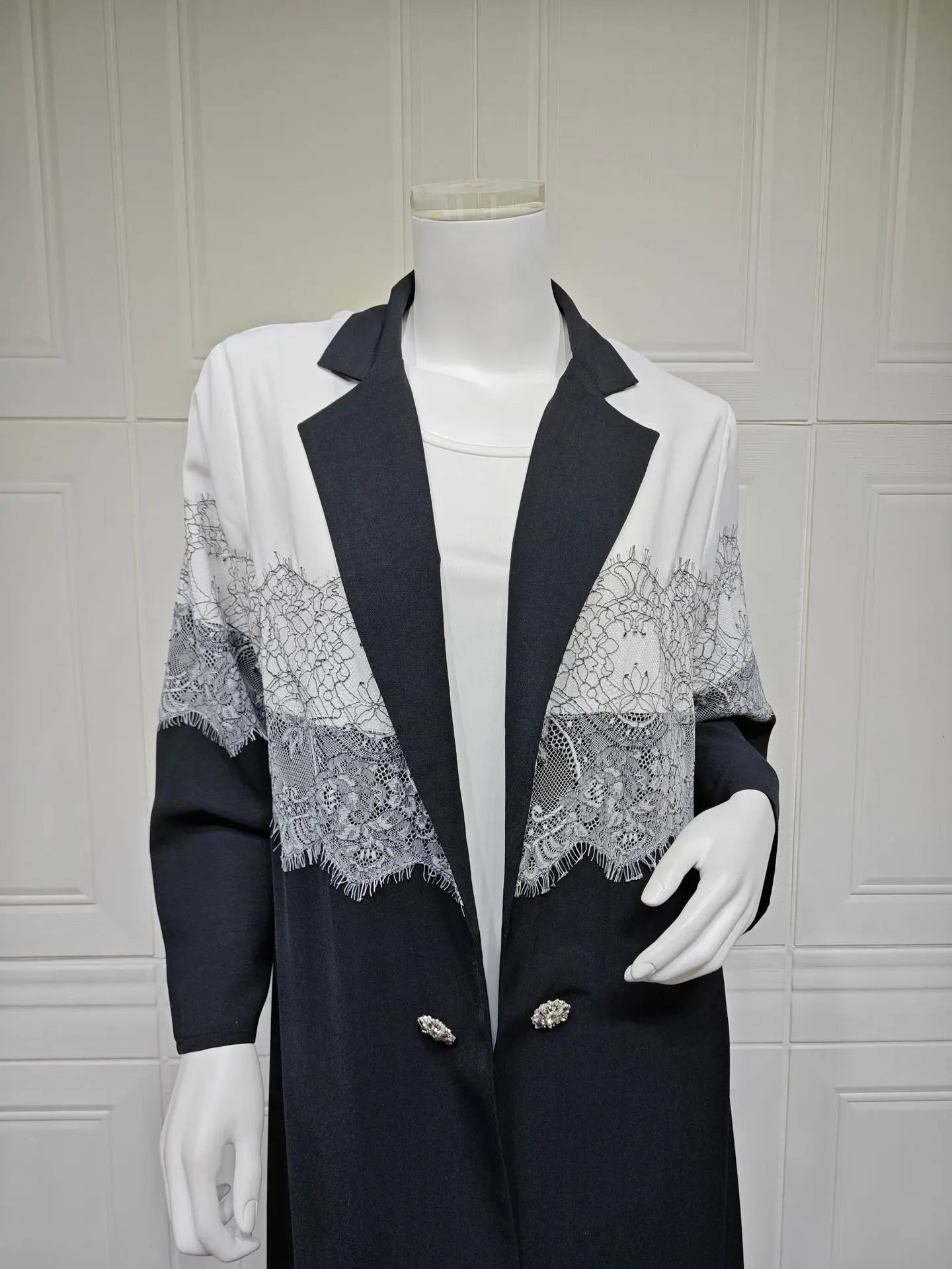 Lace Open Abaya With Scarf