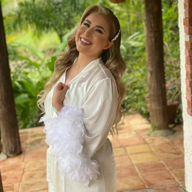 Luxe Feather Trim Bridal Robe
