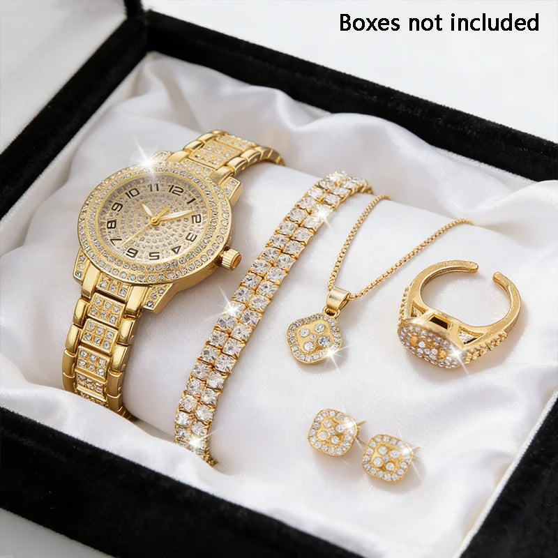 Trendora Diamond Starry Sky Watch Set — 5-Piece Luxury Quartz Collection