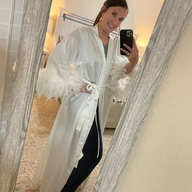 Luxe Feather Trim Bridal Robe