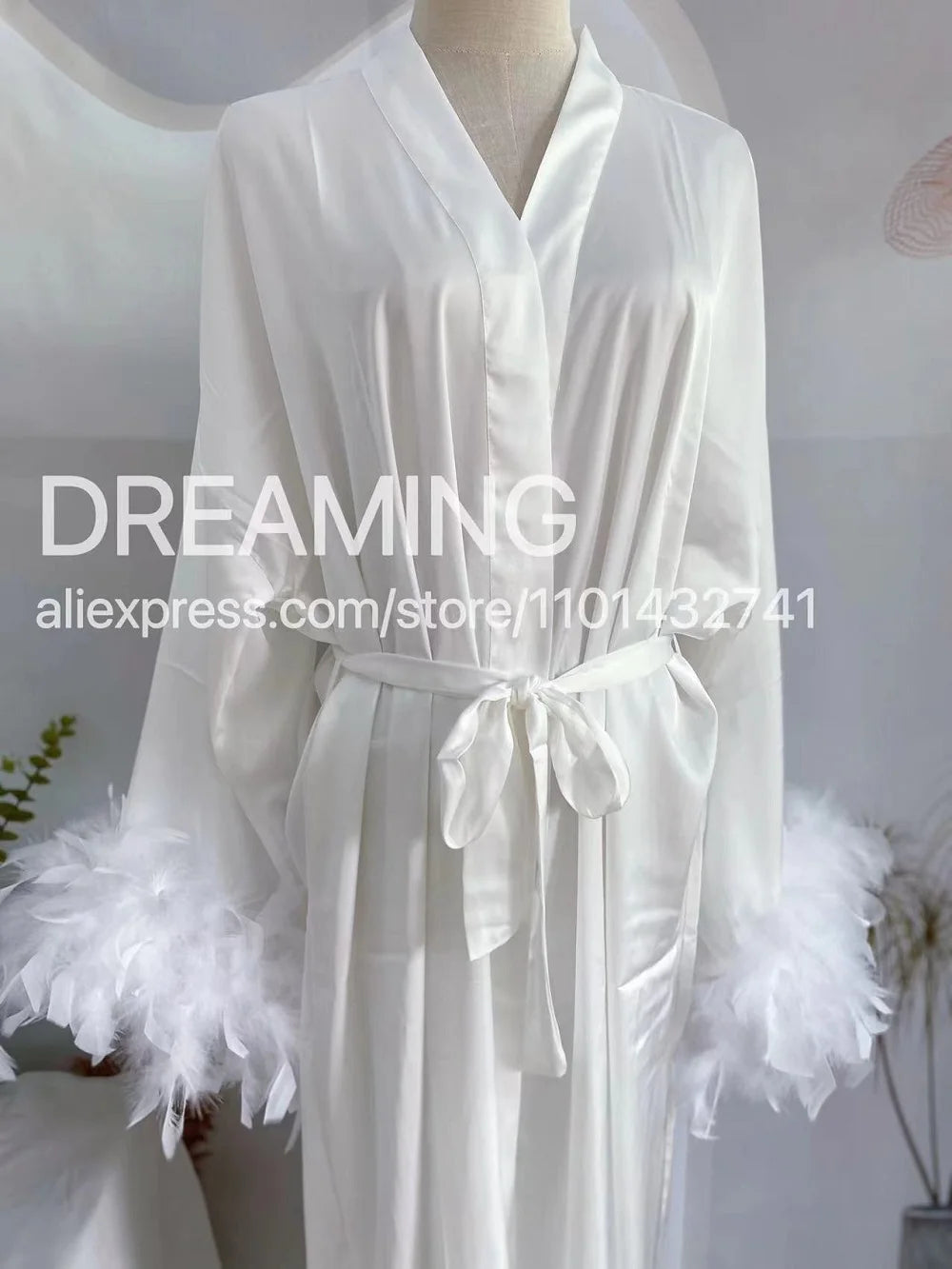 Luxe Feather Trim Bridal Robe