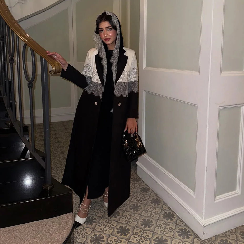Lace Open Abaya With Scarf