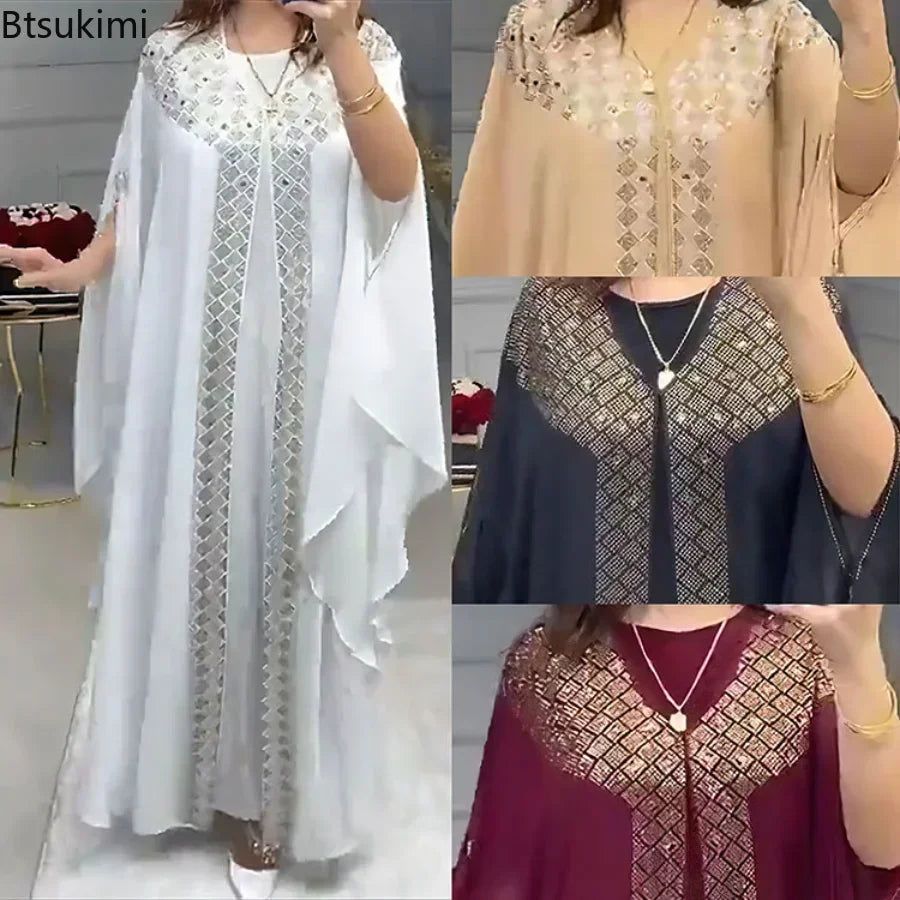 Rhinestone Chiffon Abaya Set