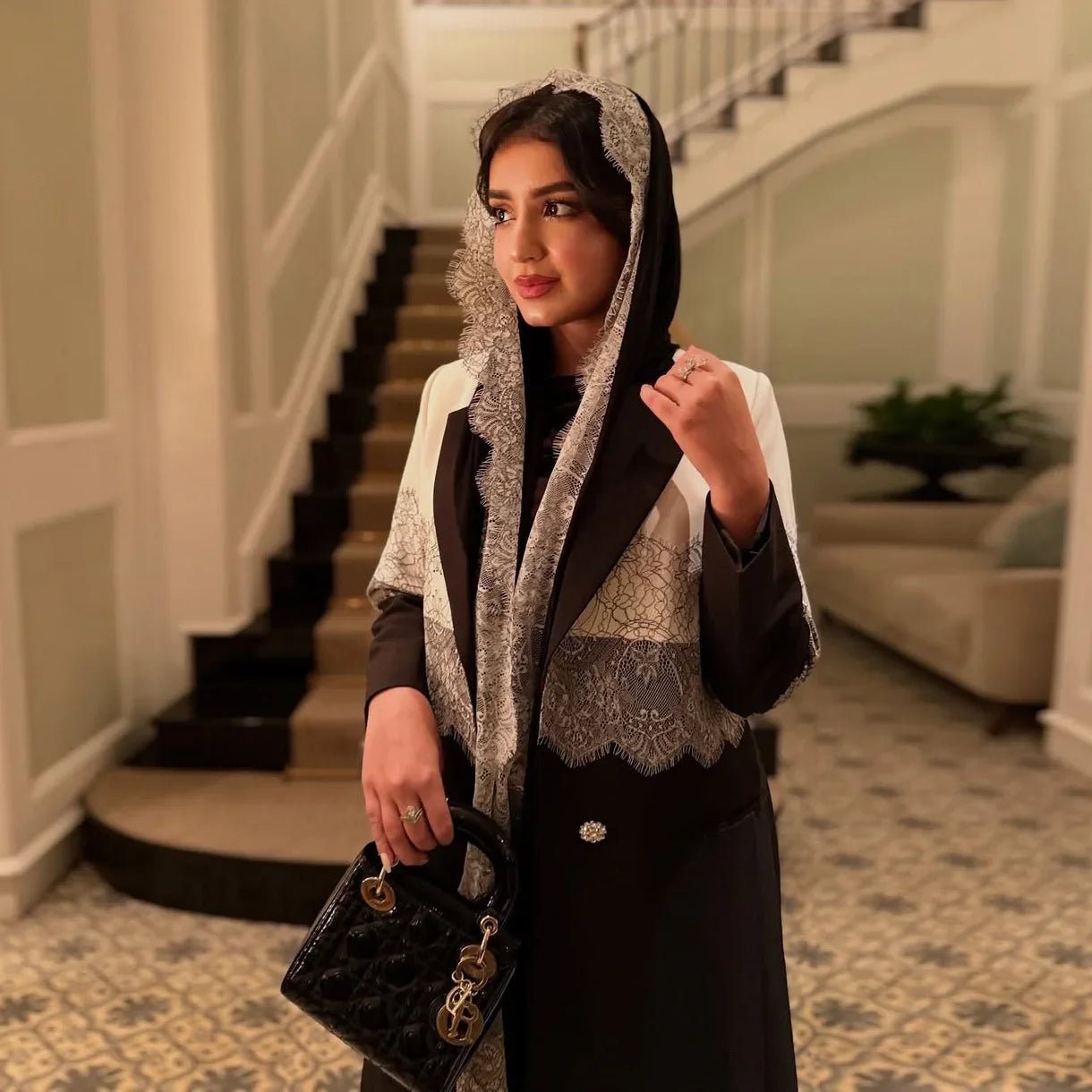 Lace Open Abaya With Scarf