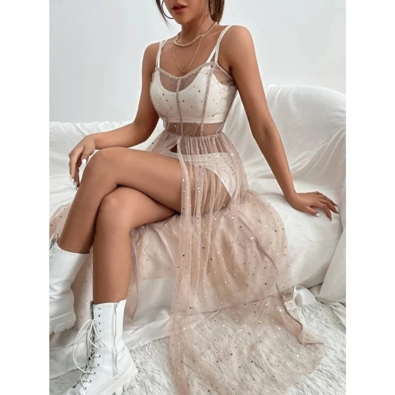 Star Sequin Mesh Cover-Up Dress