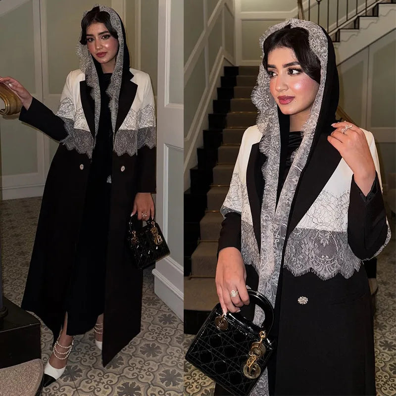 Lace Open Abaya With Scarf