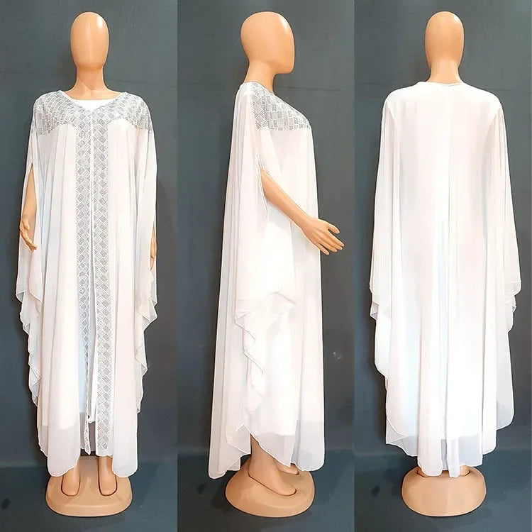 Rhinestone Chiffon Abaya Set