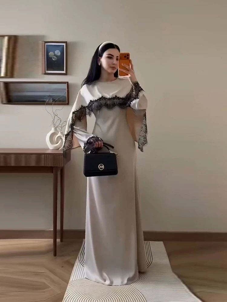 Élara Lace Cape Maxi Gown