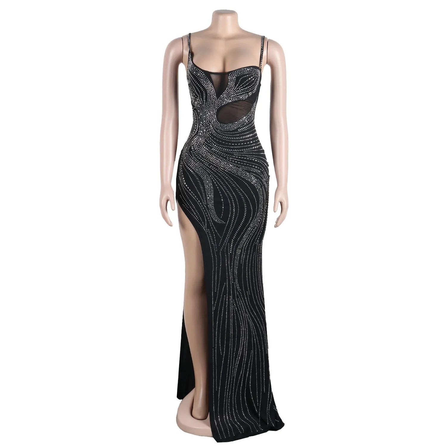 Luxe Black Crystal Maxi Dress
Chic Sparkle Mesh Maxi Dress