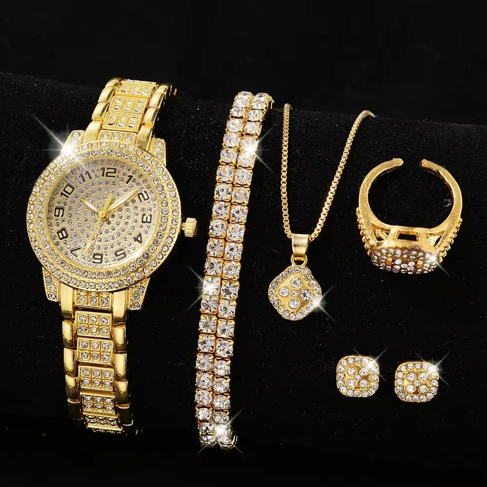 Trendora Diamond Starry Sky Watch Set — 5-Piece Luxury Quartz Collection