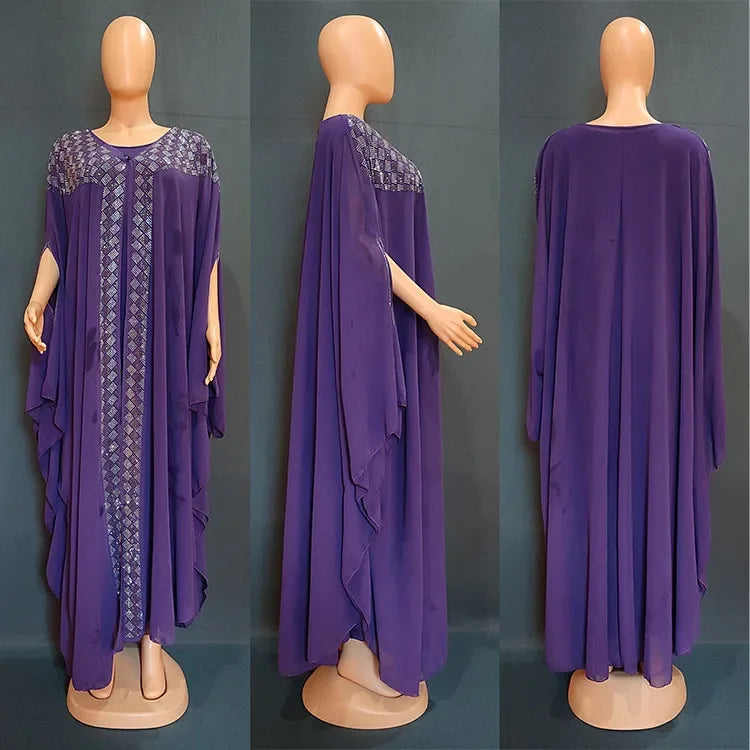 Rhinestone Chiffon Abaya Set