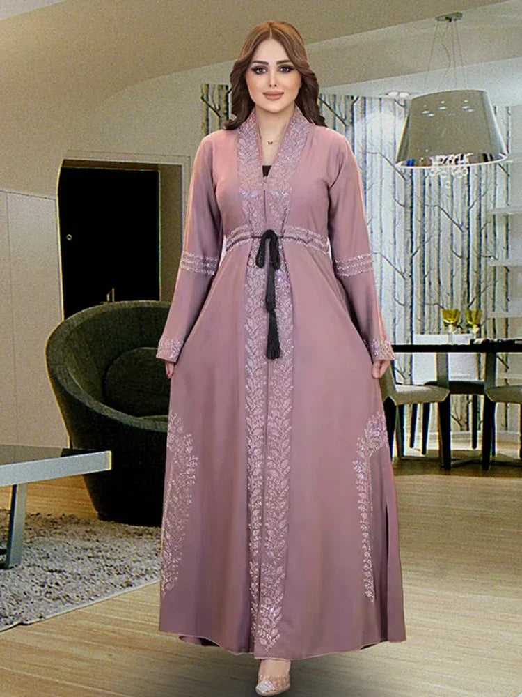 Flare Sleeve Belt Kaftan Abaya