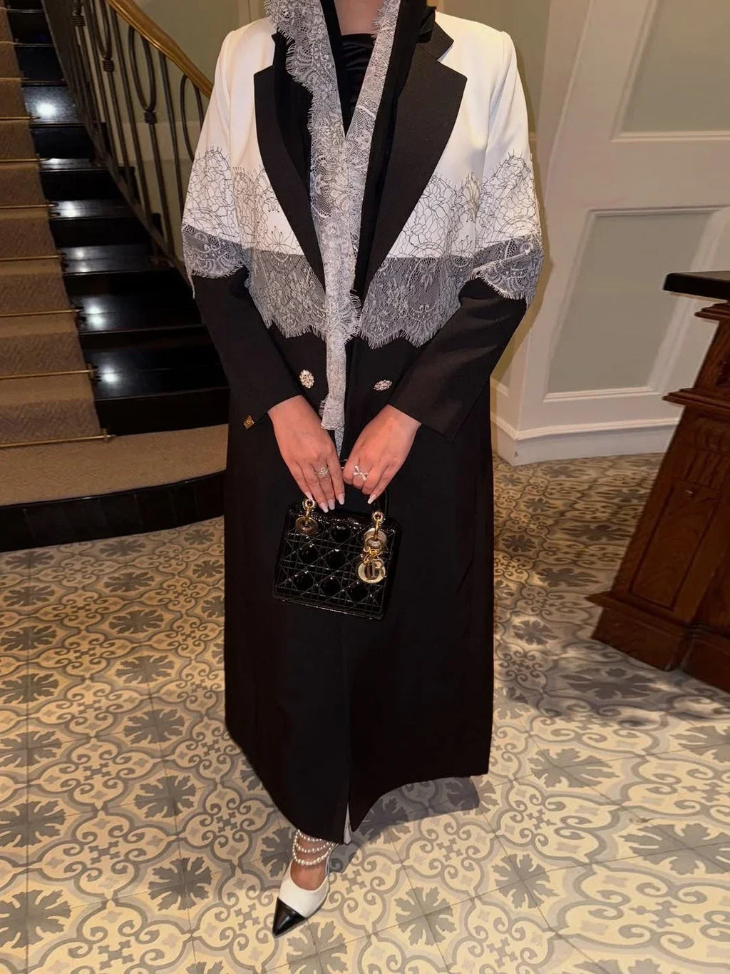 Lace Open Abaya With Scarf
