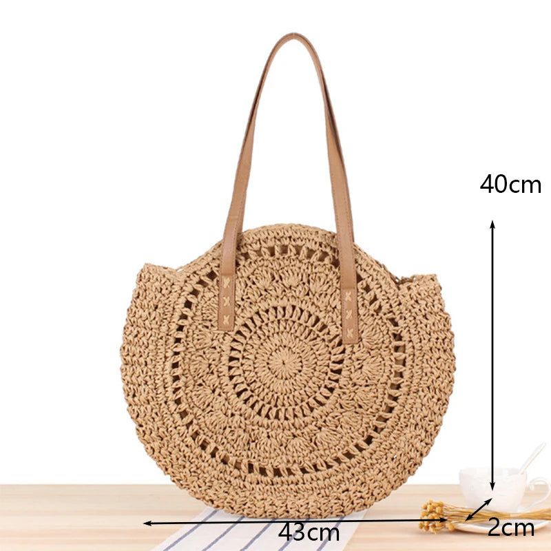 Boho Chic Round Straw Bag – Summer Vibes