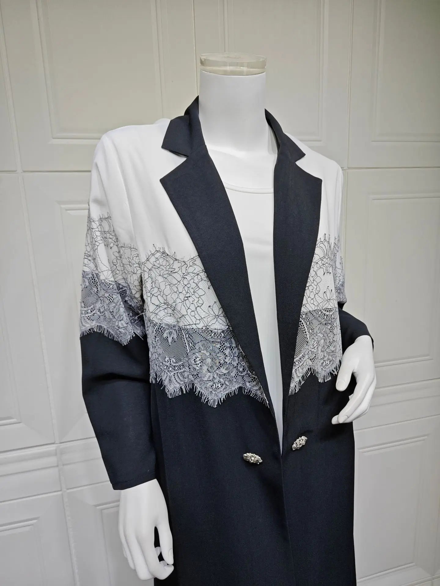 Lace Open Abaya With Scarf