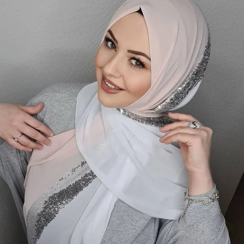 حجاب شيفون فاخر بالترتر والكريستال — إطلالة مميزة للمناسبات