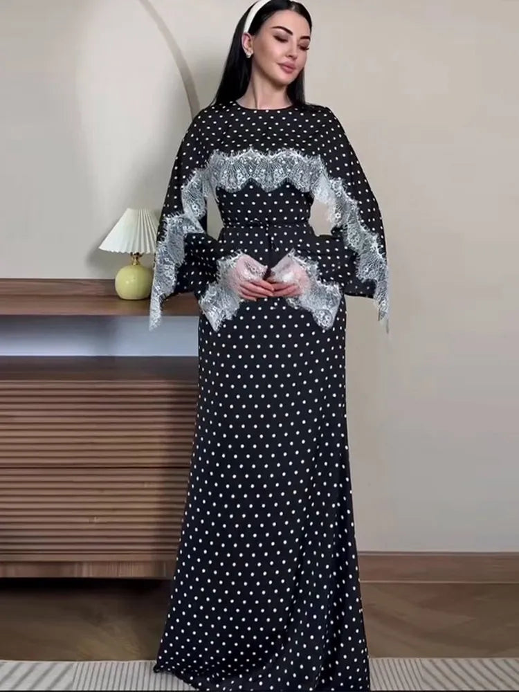 Élara Lace Cape Maxi Gown
