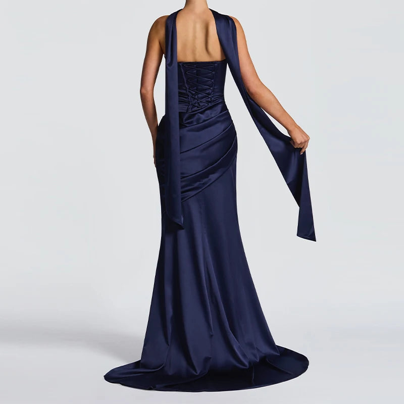 Women’s Strapless Satin Evening Gown – Backless Bodycon Party Dress