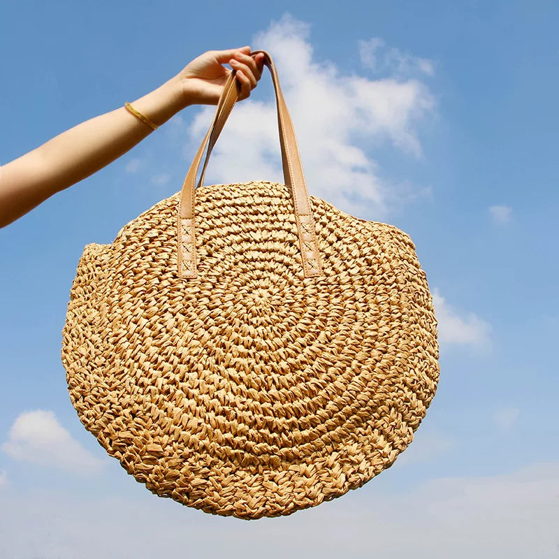 Boho Chic Round Straw Bag – Summer Vibes