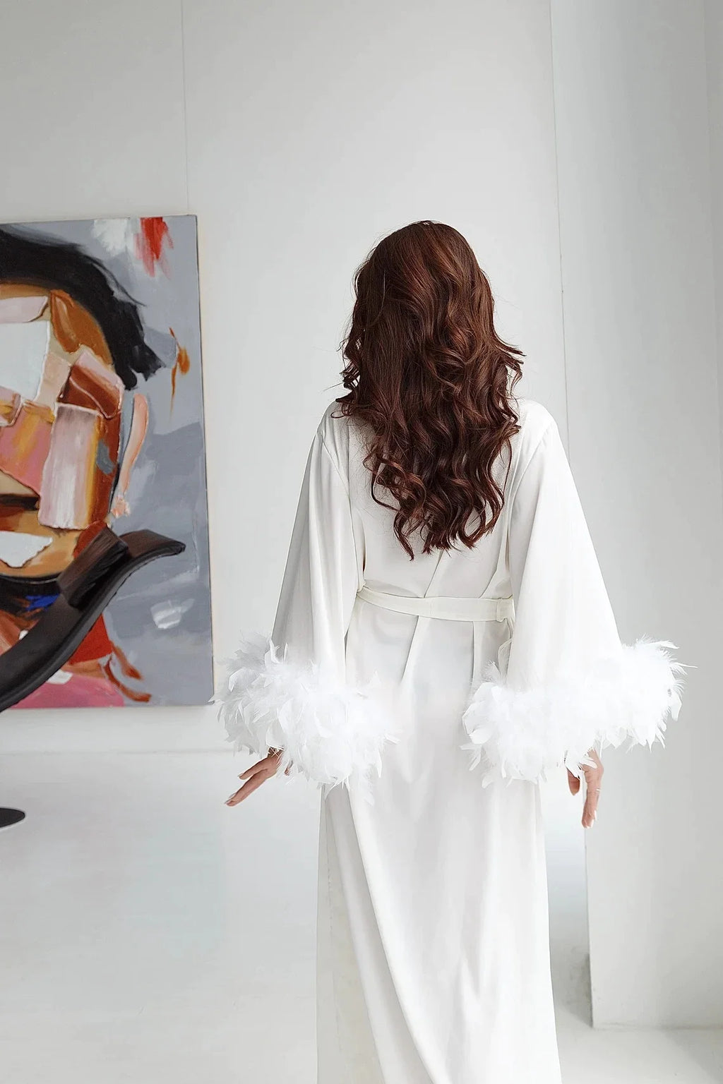 Luxe Feather Trim Bridal Robe