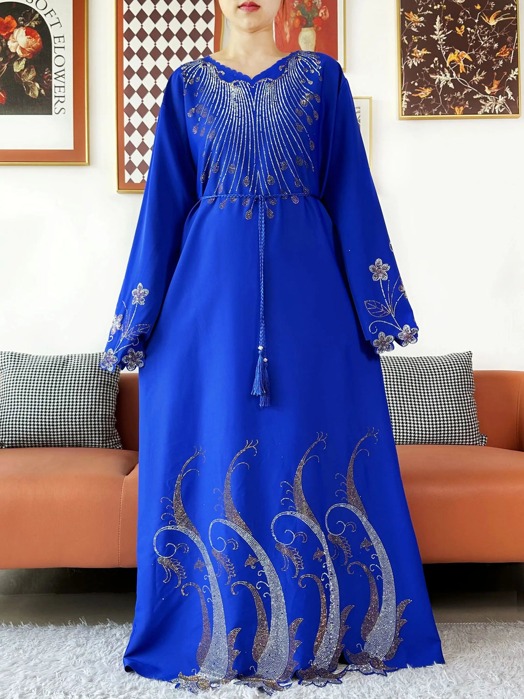 Diamond Chiffon Abaya – Elegant Hijab Dress with Long Sleeves