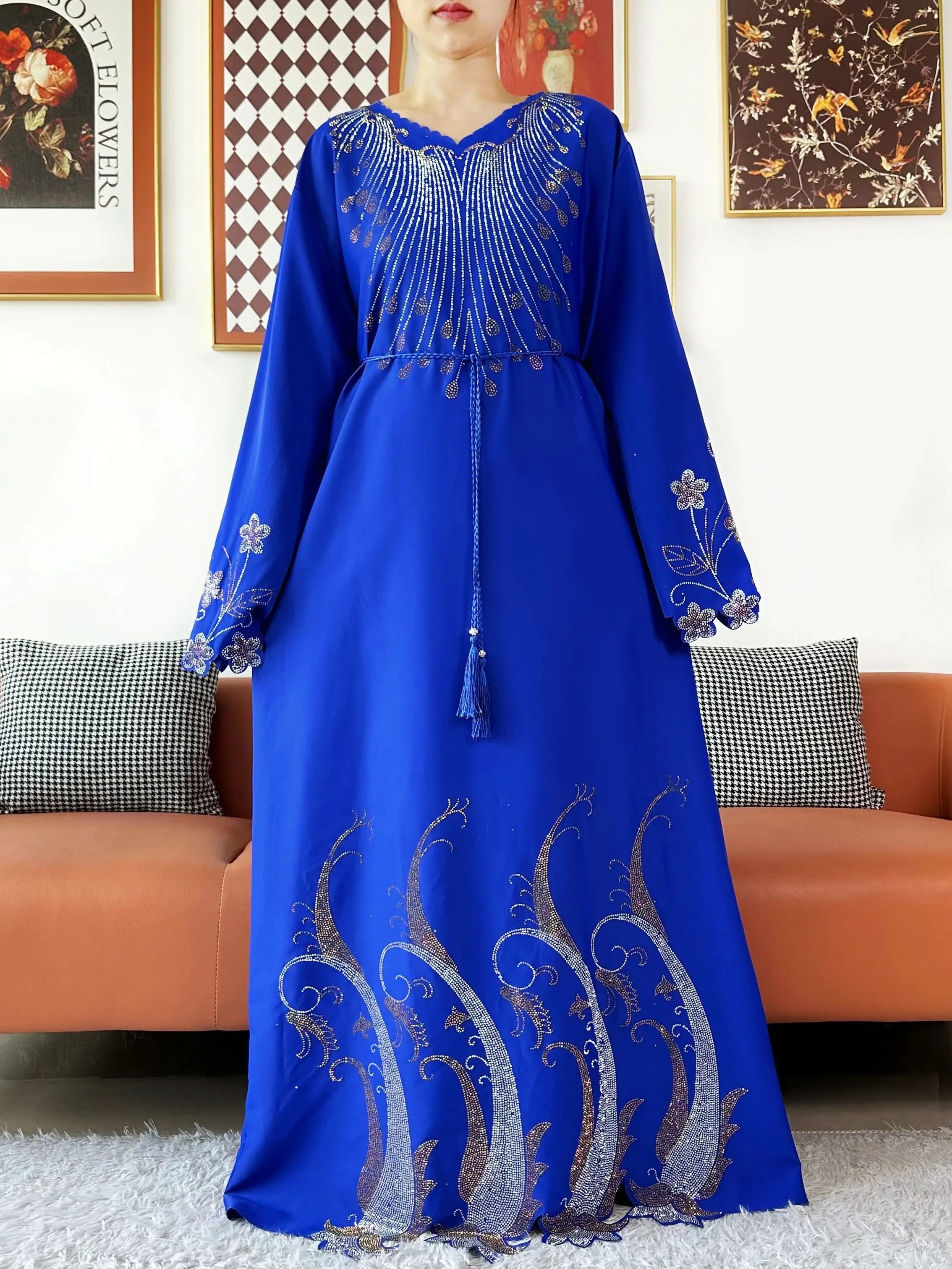 Diamond Chiffon Abaya – Elegant Hijab Dress with Long Sleeves