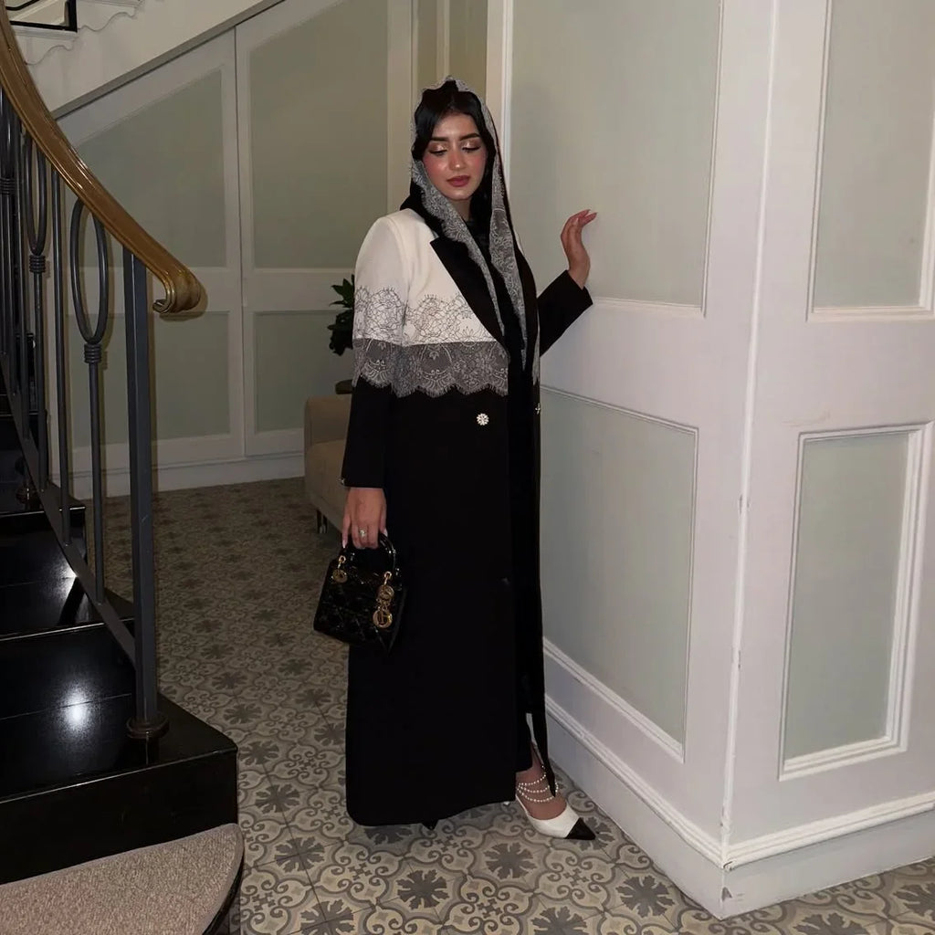 Lace Open Abaya With Scarf
