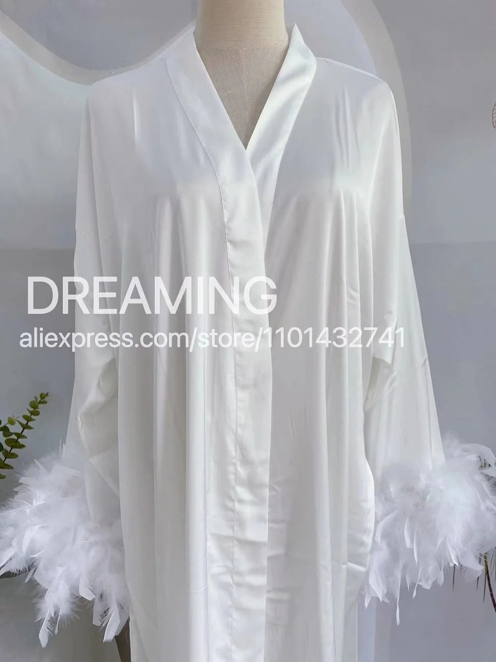 Luxe Feather Trim Bridal Robe