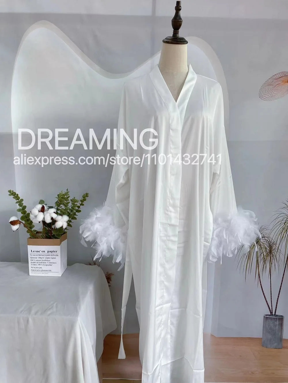 Luxe Feather Trim Bridal Robe