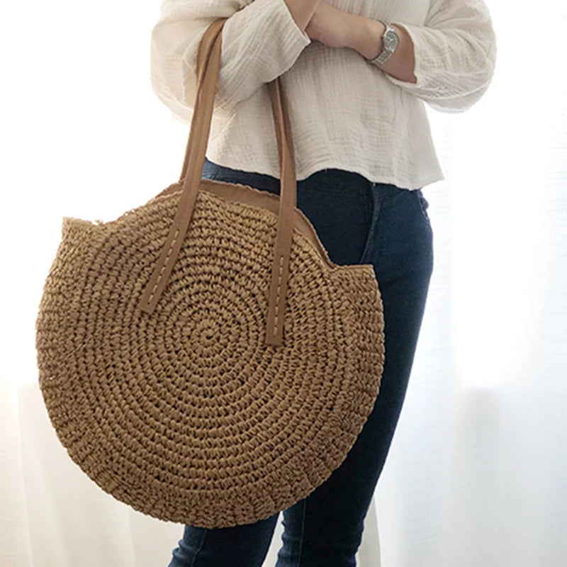 Boho Chic Round Straw Bag – Summer Vibes