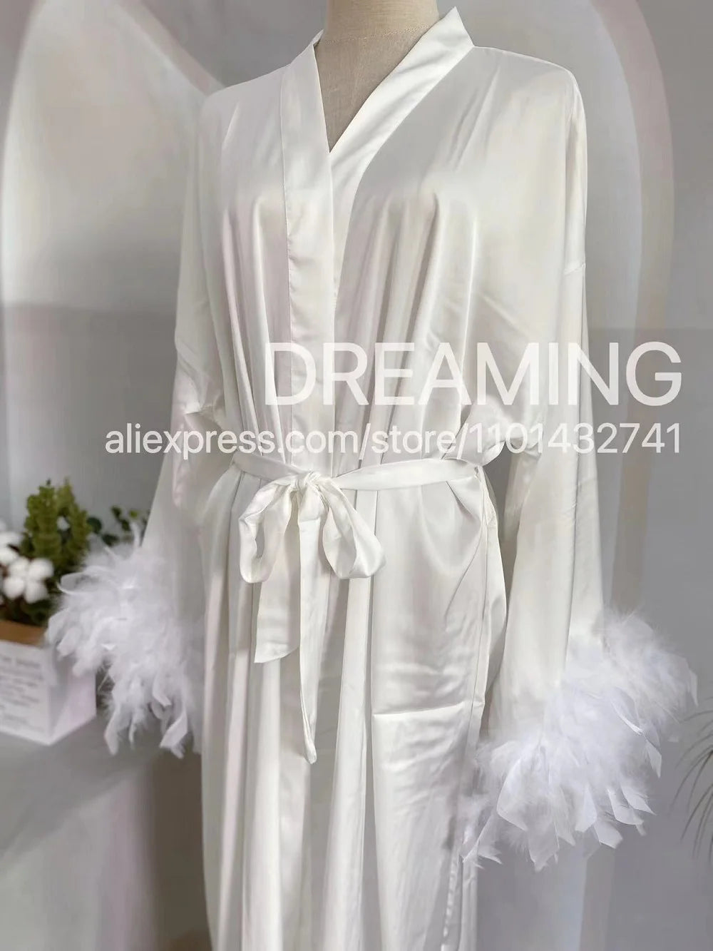 Luxe Feather Trim Bridal Robe